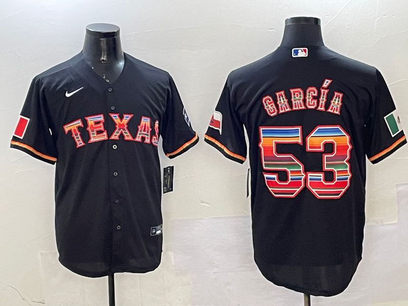 Men Texas Rangers #53 Garcia Black Mexico 2025 Nike MLB Jersey style 1